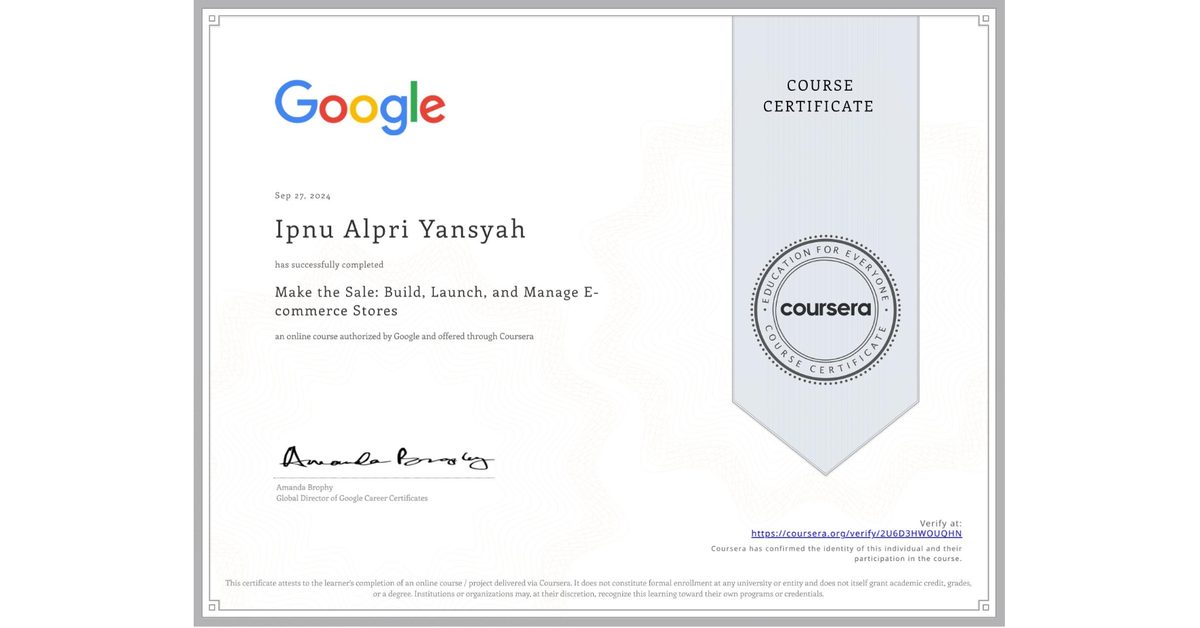 Sertifikat Make the Sale: Build, Launch, and Manage E-commerce Stores — Google