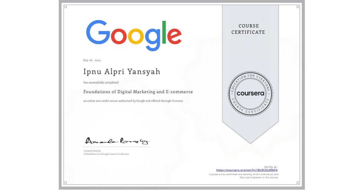 Sertifikat Foundations of Digital Marketing and E-commerce — Google