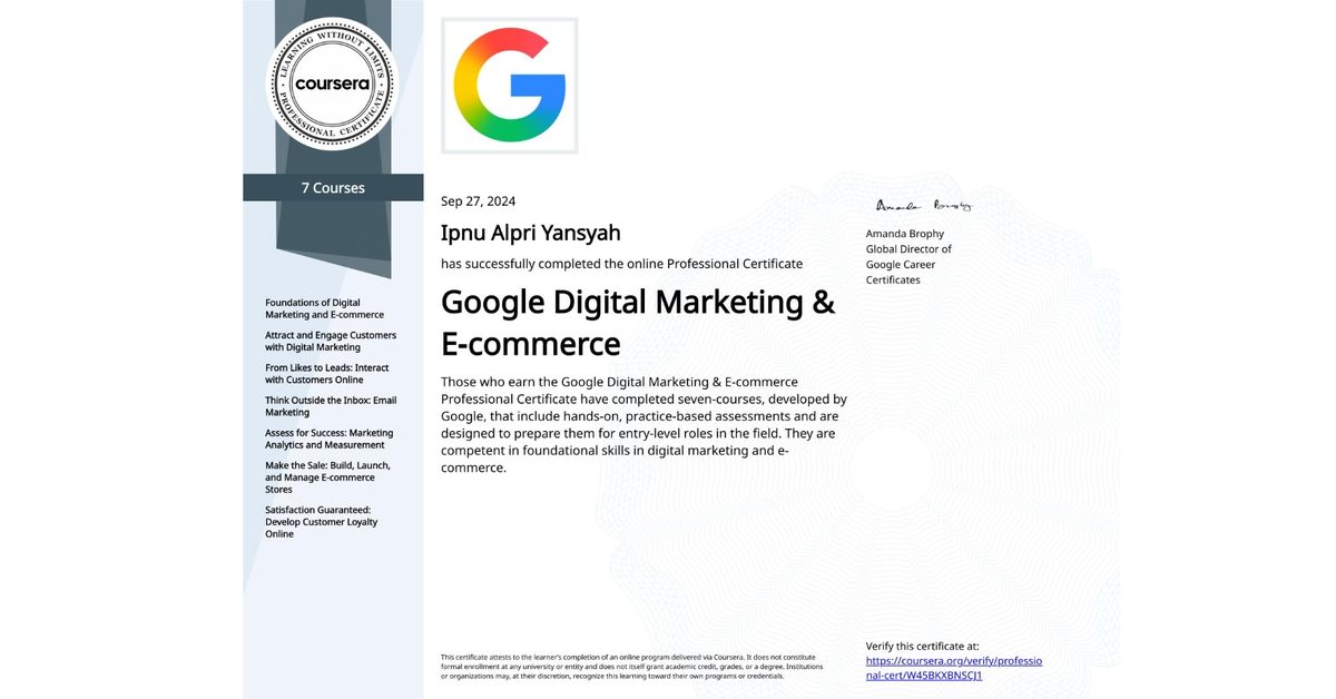 Sertifikat Google Digital Marketing & E-commerce — Google